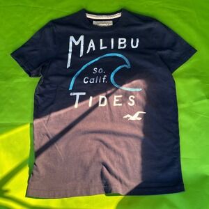 Hollister California Malibu Tides Graphic T‎ Shirt Mens Medium Navy Blue Cotton